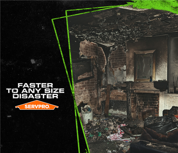 poster faster to any size disaster  fire damage, brick wall