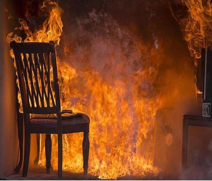 a chair on fire